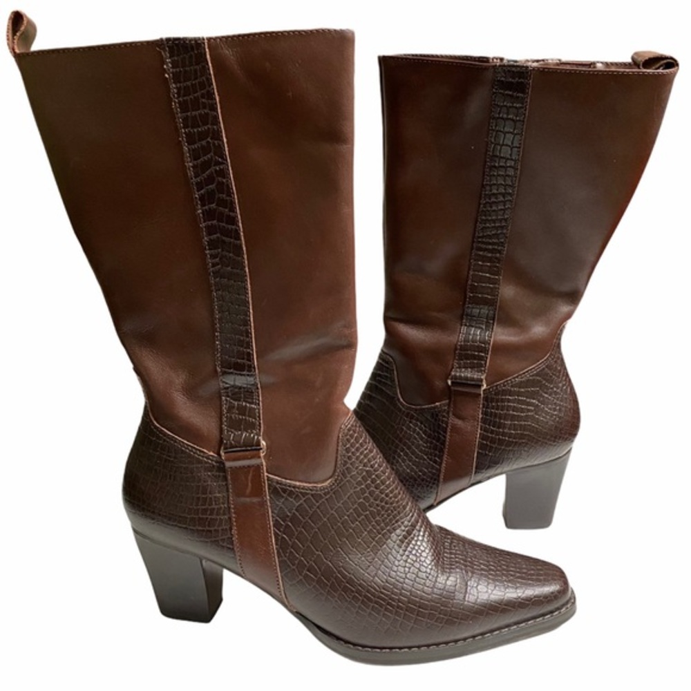 Artiva 7.5 Dark Brown Croc Leather Calf Boots